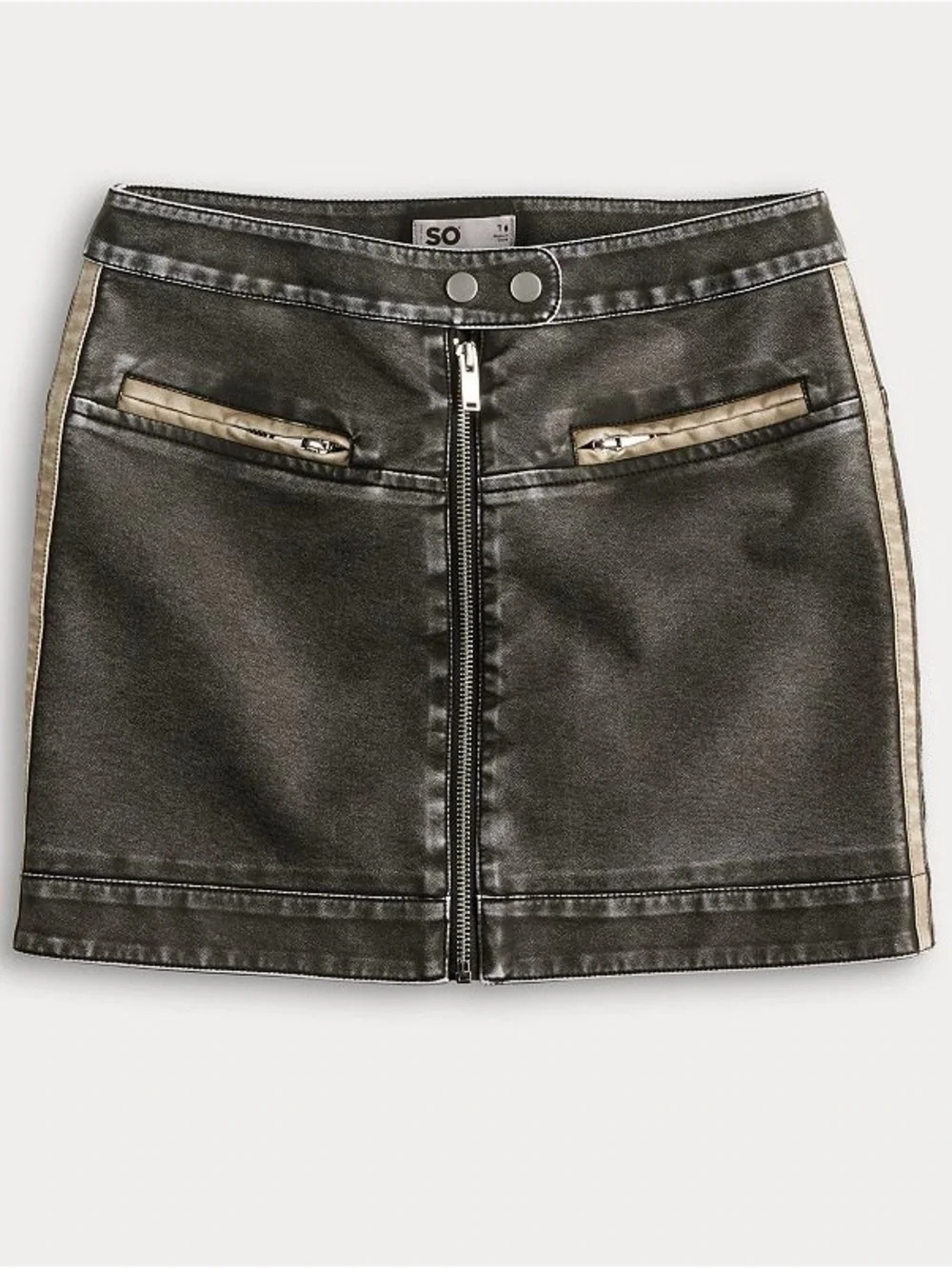 Juniors' SO® Vintage Washed Faux Leather Mini Skirt - Picture 3 of 9
